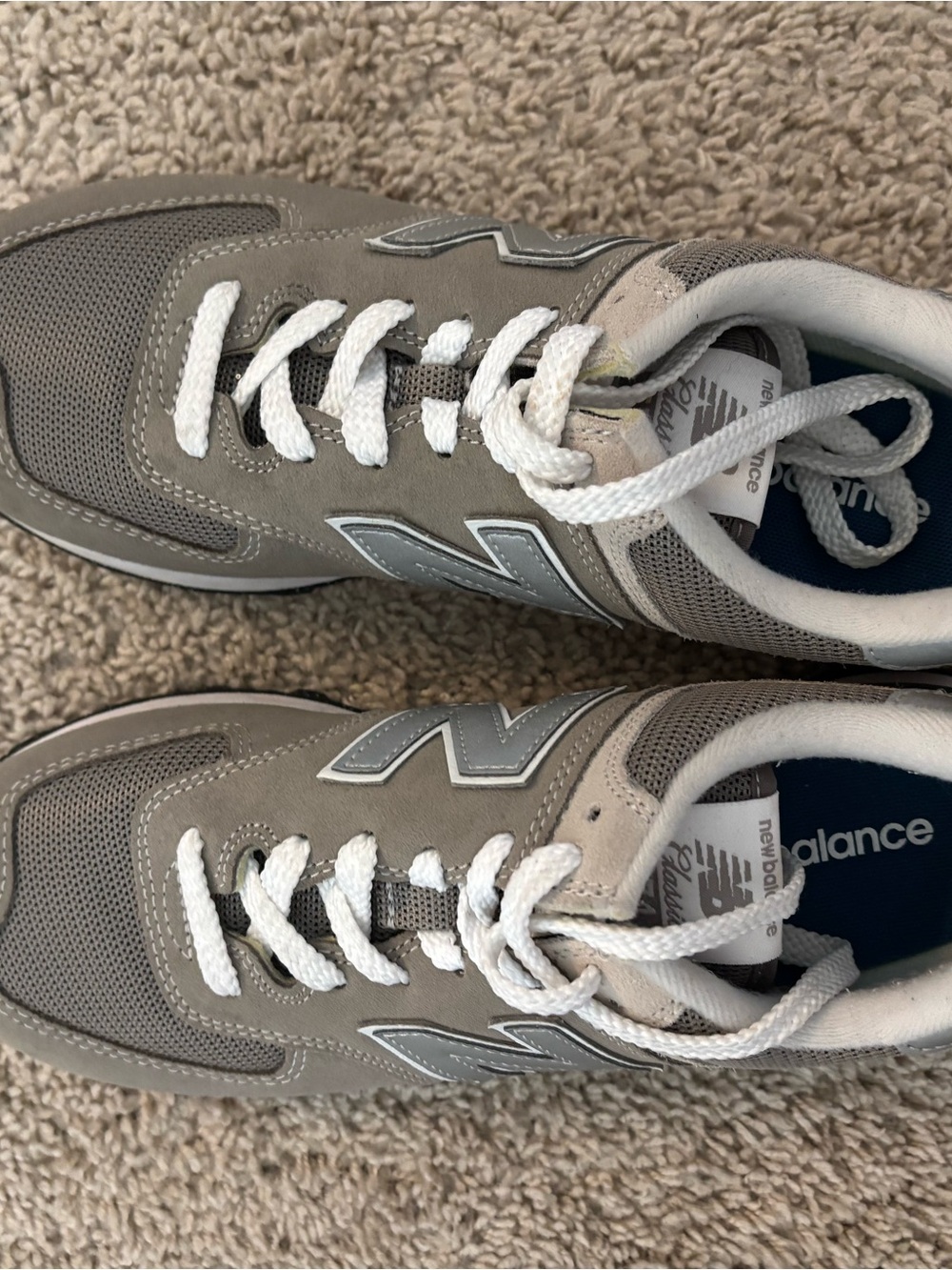 New Balance White and Gray Athletic Sneakers with Blue Insole